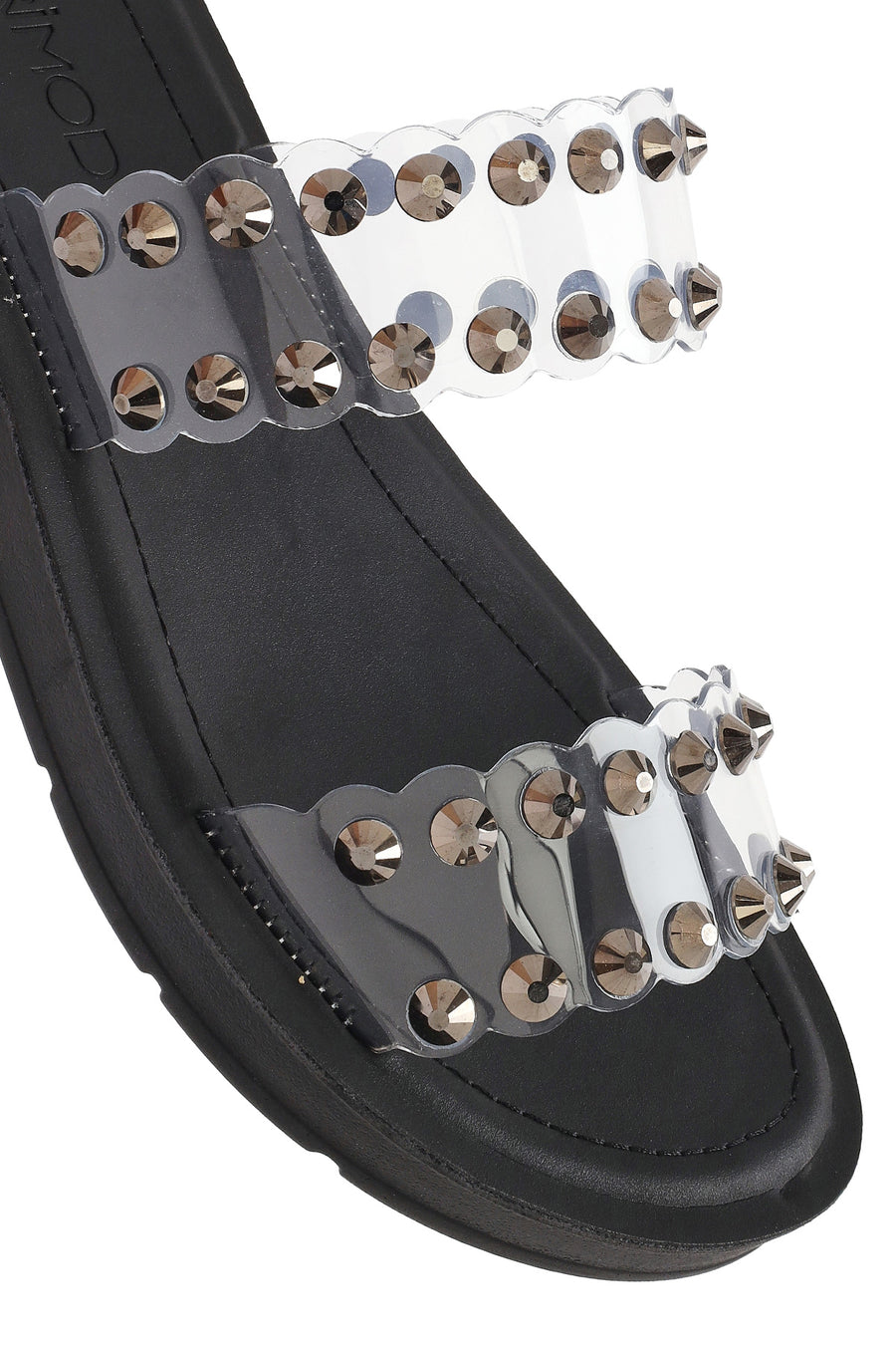 Women's Black Transparent Stone Slippers