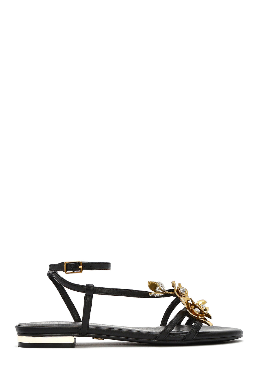 Women's Black Ankle Buckle Stoned Sandals 25SFD442118 | Derimod