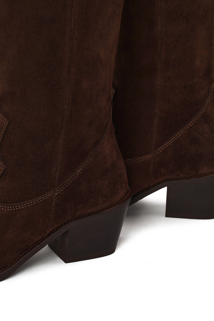 Woman Brown Chunky Heeled Suede Leather Cowboy Boots