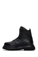 Women's Black Leather Flat Boots | Derimod