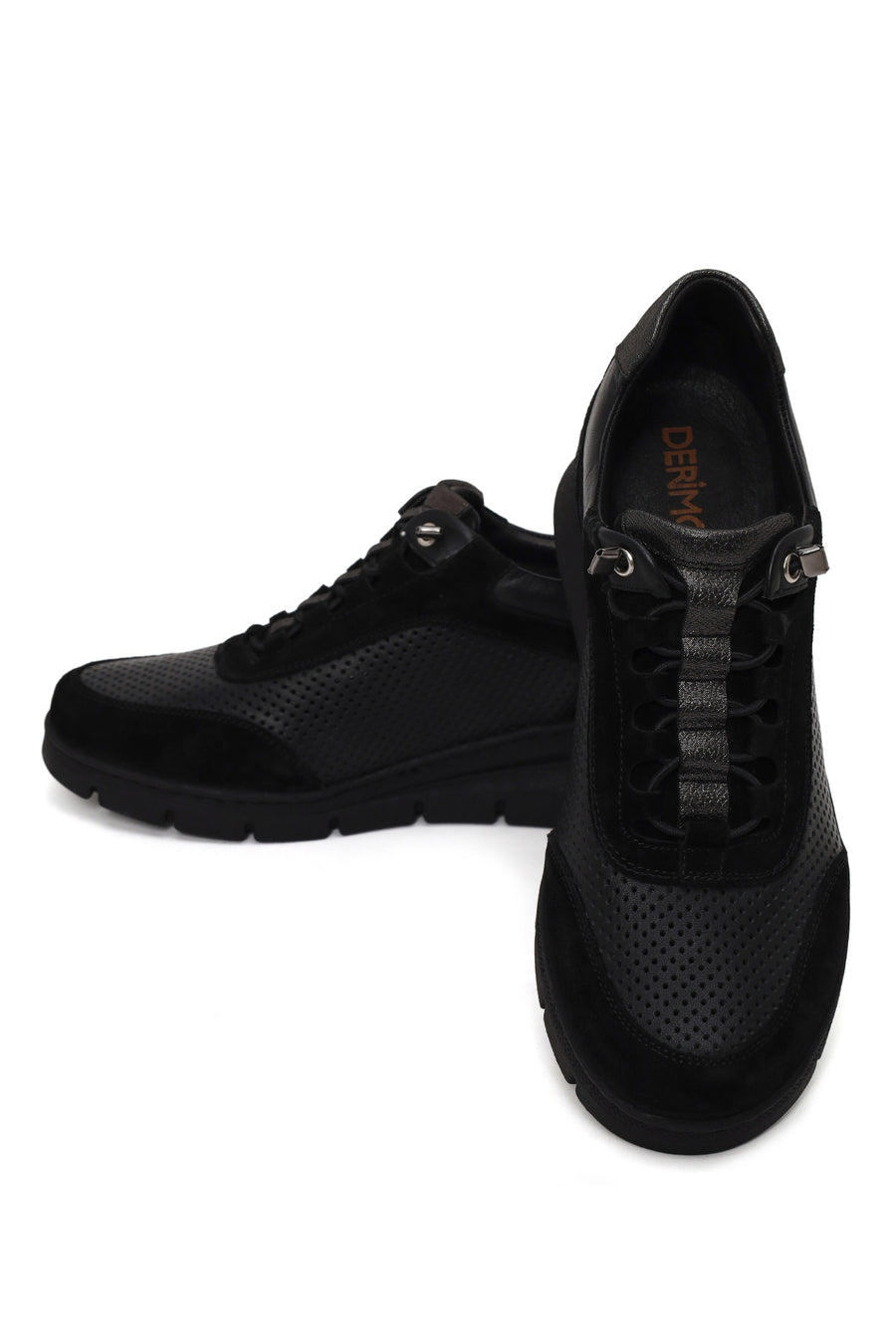 Woman Black Lace-Up Thick-Soled Leather Comfort Shoes