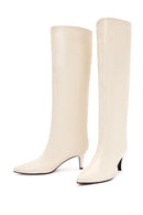 Women's Cream Thin Heel Leather Boots | Derimod