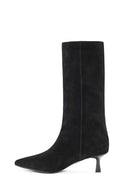 Woman Black Thin-Heeled Suede Boot | Derimod
