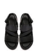Men's Black Strappy Leather Sandals | Derimod