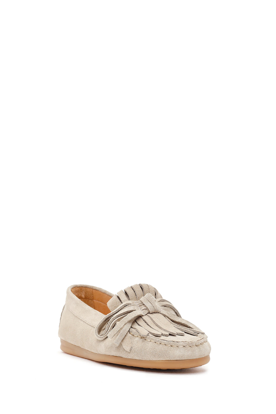 Woman Beige Tasselled Suede Leather Loafers