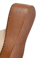 Women's Beige Platform Heel Leather Comfort Slippers | Derimod