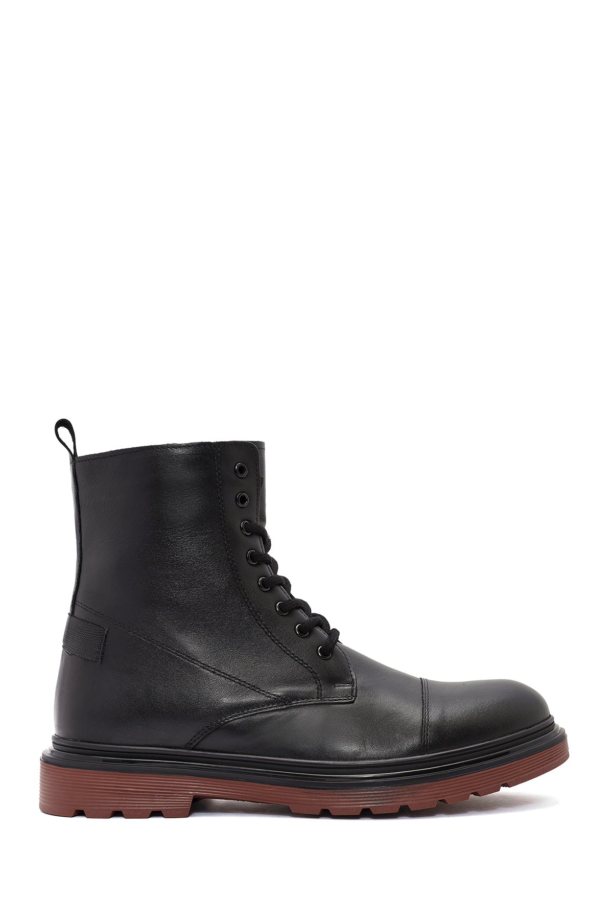 Men's Black Zippered Lace-Up Leather Combat Boots 24WFD701218 | Derimod