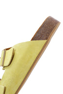 Women's Yellow Double Buckle Suede Leather Slippers | Derimod