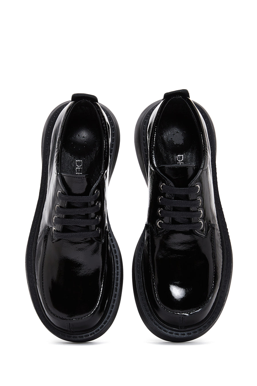 Women's Black Patent Leather Thick Soled Shoes