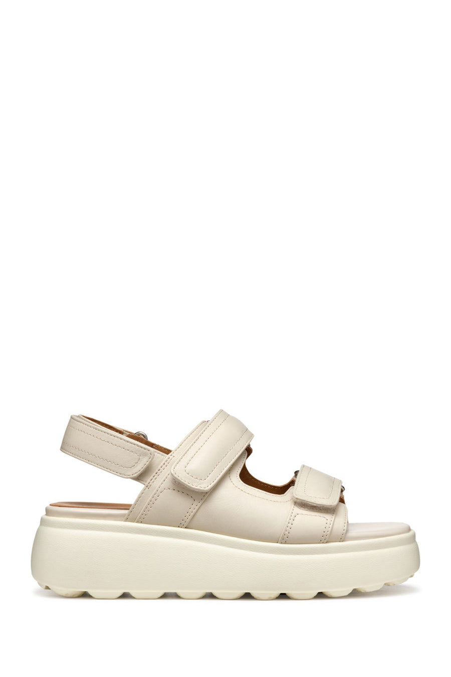 Geox Women's Cream D Spherica Ec4.1 SA - Nappa Strappy Leather Sandals D55D4B00085C1122 | Derimod