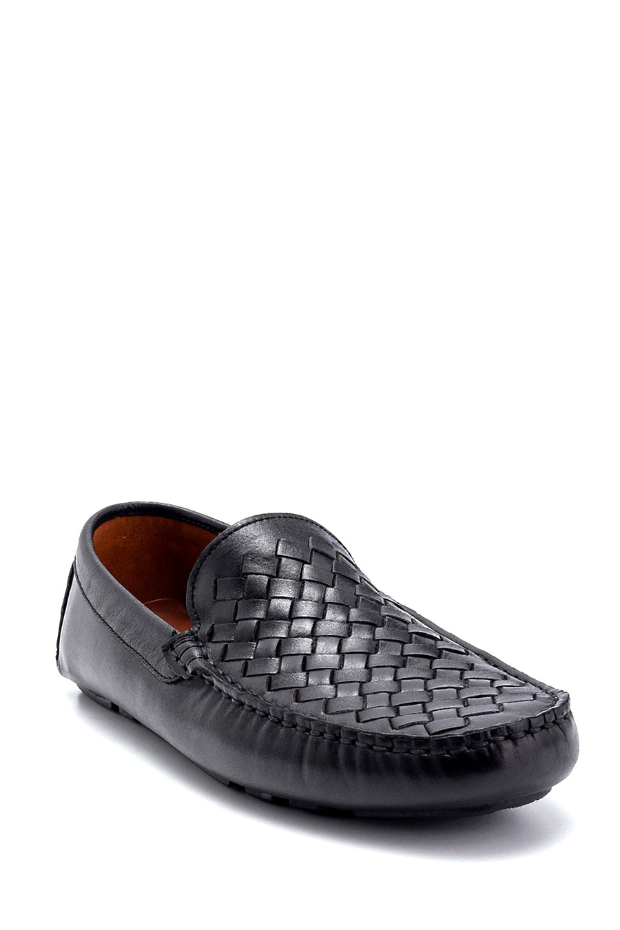 Erkek Deri Örgü Detaylı Loafer