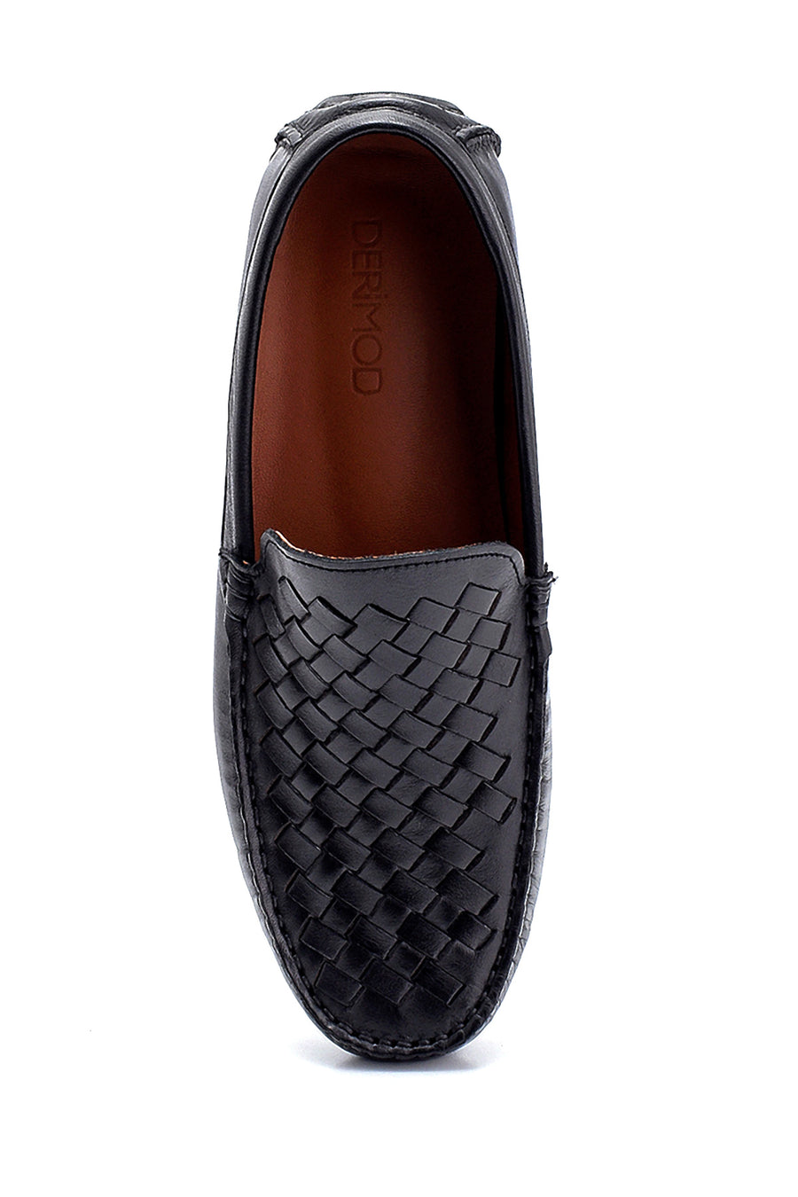 Erkek Deri Örgü Detaylı Loafer
