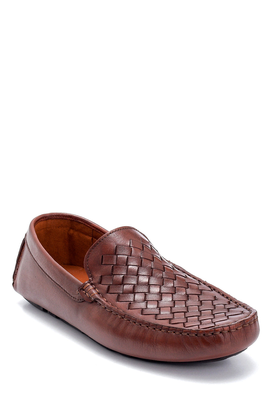 Erkek Deri Örgü Detaylı Loafer