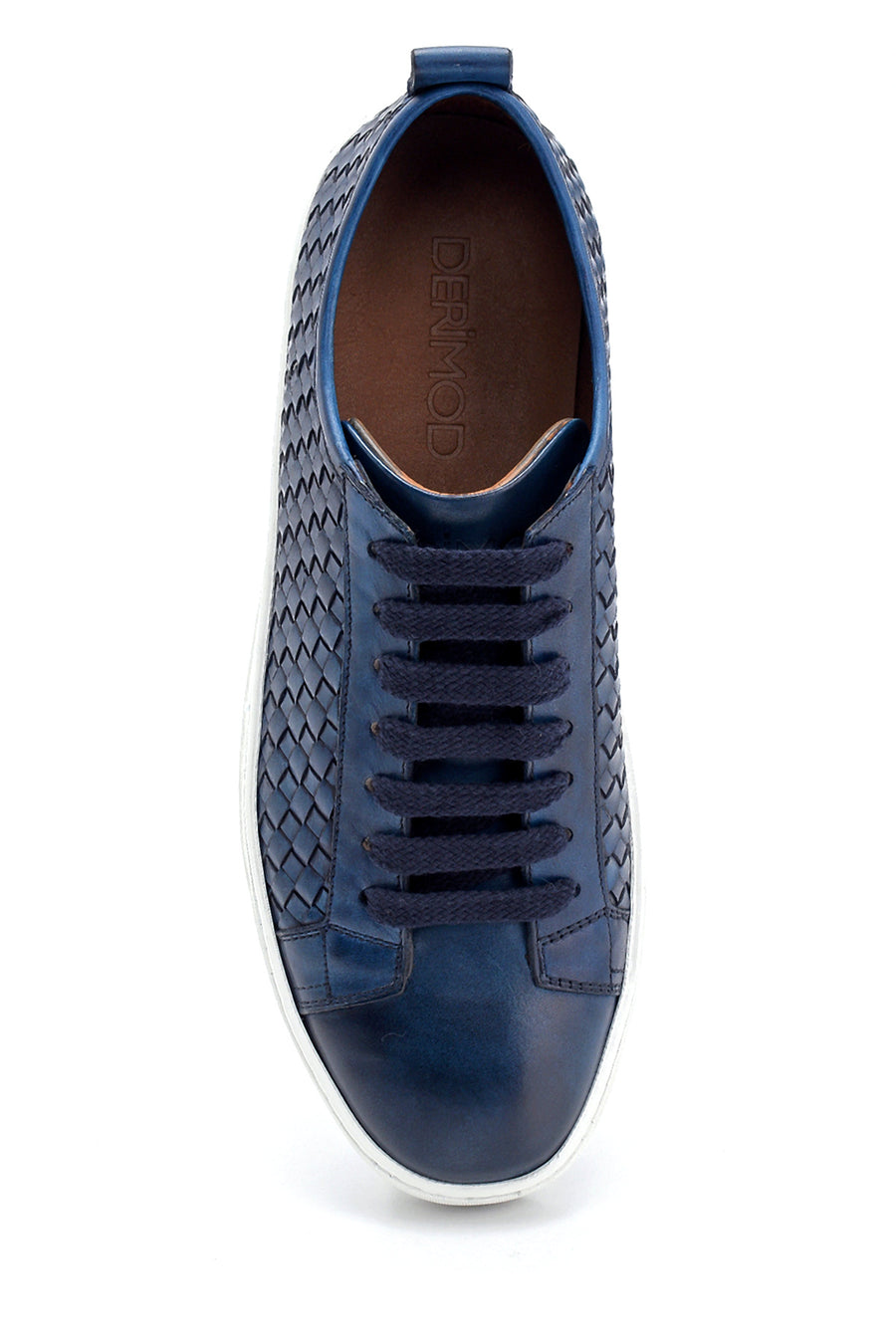 Erkek Örgü Detaylı Deri Sneaker