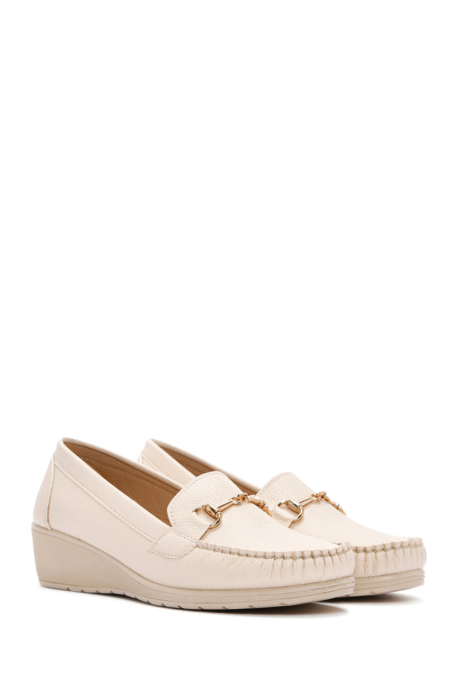 Women's Beige Wedge Heel Loafer