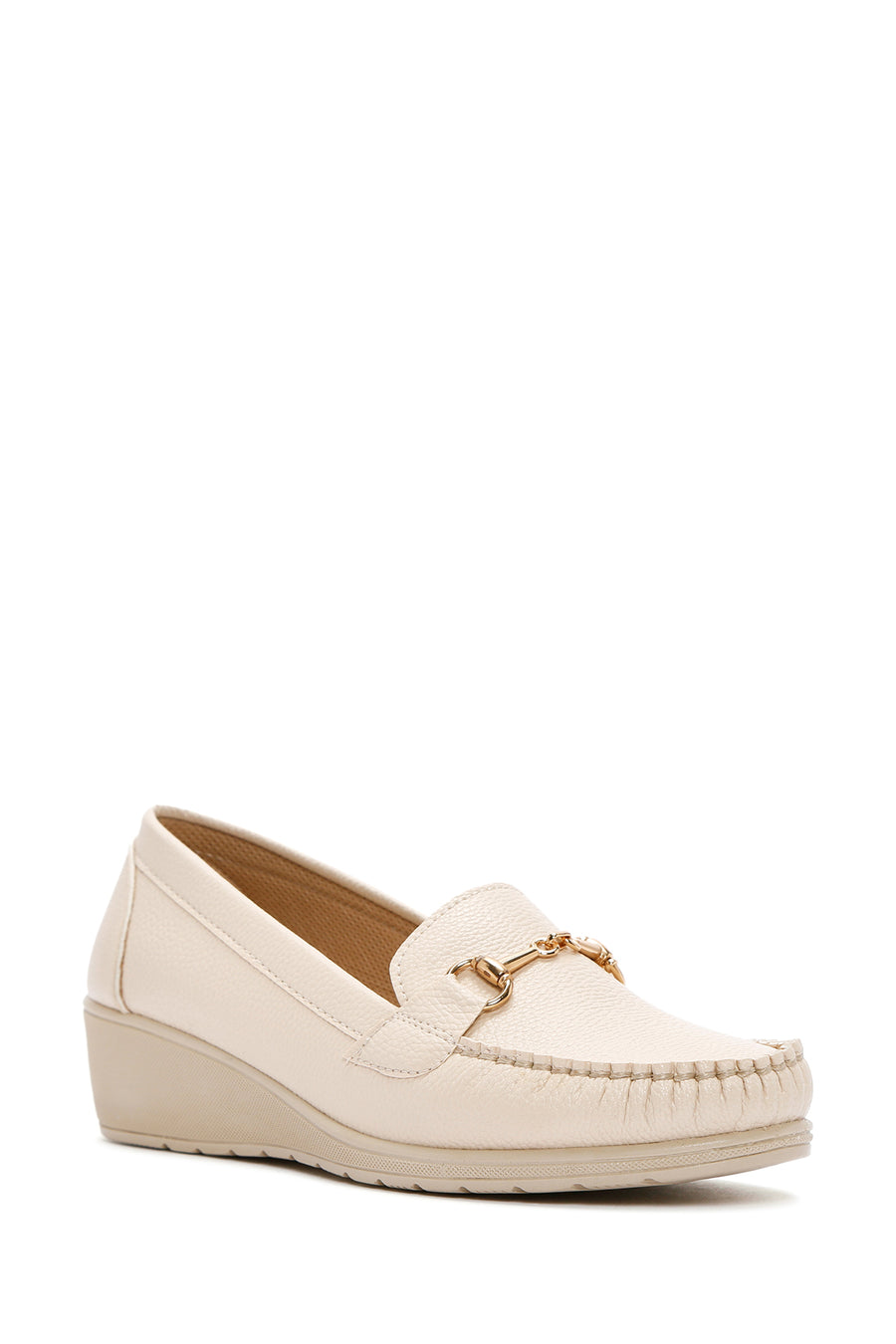 Women's Beige Wedge Heel Loafer