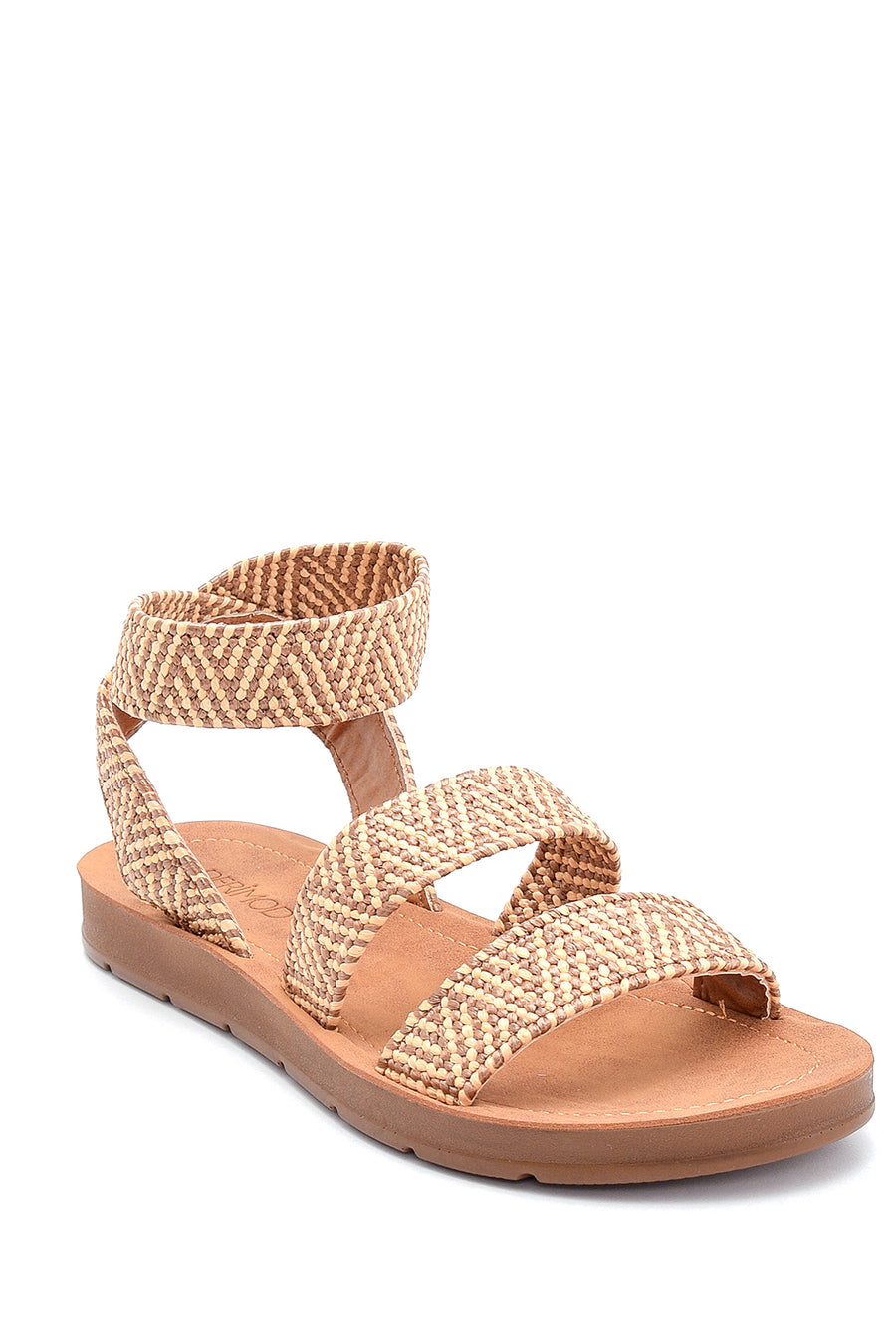 Women's Beige Patterned Flat Sandals