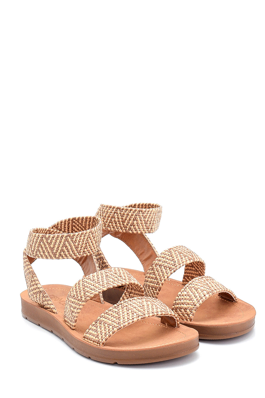Women's Beige Patterned Flat Sandals