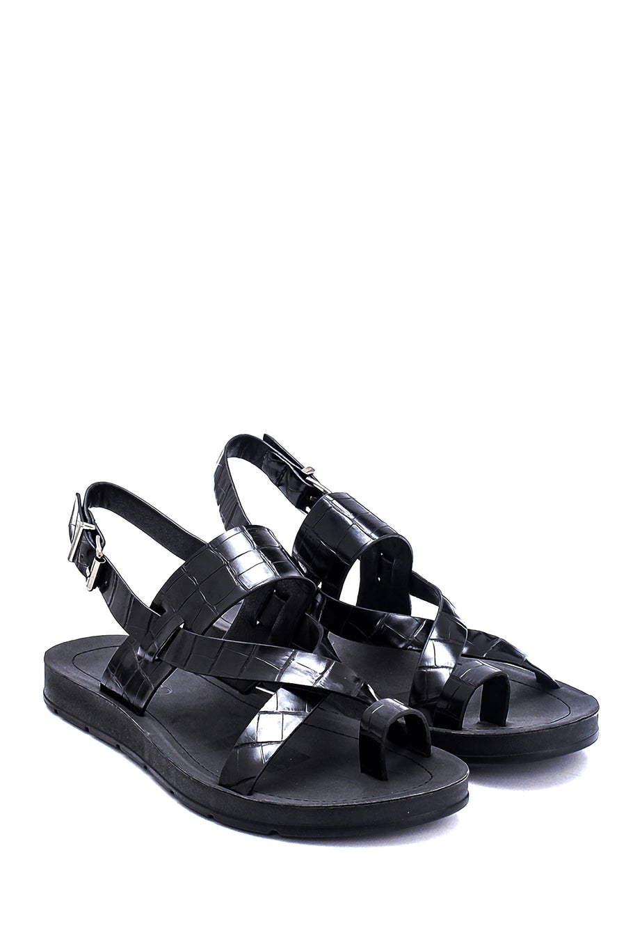 Kadın Kroko Baskılı Casual Sandalet