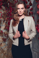 Ella Women's Beige Stretch-Fit Leather Jacket | Derimod