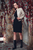 Ella Women's Beige Stretch-Fit Leather Jacket | Derimod