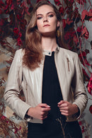 Ella Women's Beige Stretch-Fit Leather Jacket | Derimod