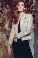 Ella Women's Beige Stretch-Fit Leather Jacket | Derimod