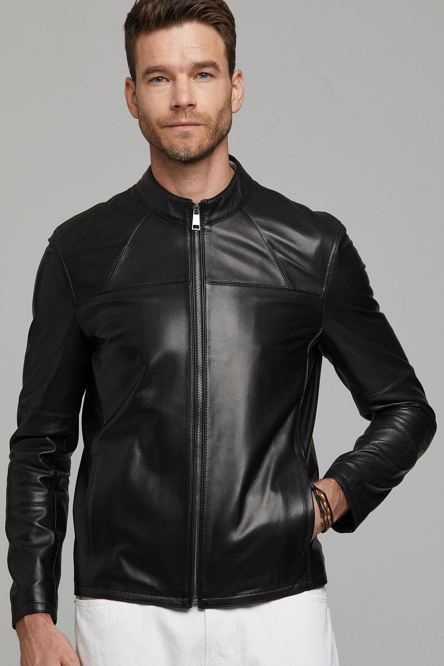 Neymar Erkek Siyah Slim-Fit Kısa Deri Ceket