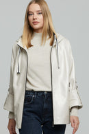 Jennifer Women's Beige Hooded Oversize Leather Jacket | Derimod