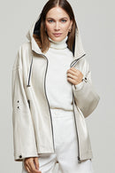Jennifer Women's Beige Hooded Oversize Leather Jacket | Derimod