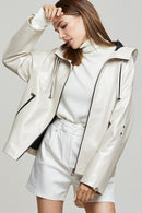 Jennifer Women's Beige Hooded Oversize Leather Jacket | Derimod