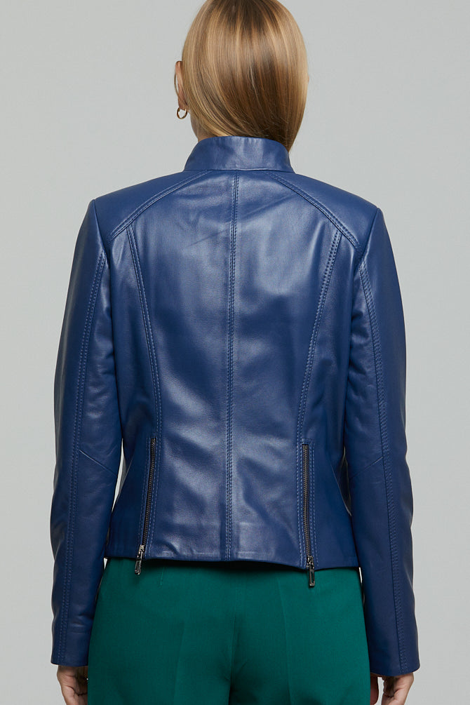 Venice Women's Blue Leather Jacket
