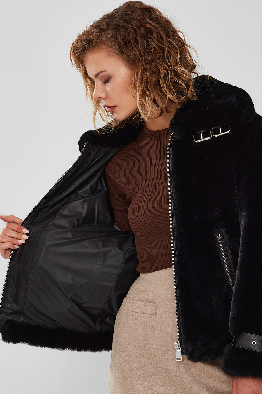 Anabel Women's Black Teddy Leather Jacket