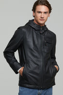 Fernandes Men's Black Hooded Leather Jacket | Derimod