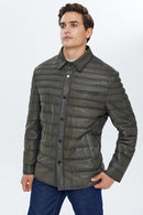 Locatelli Erkek Haki Nubuk Şişme Deri Ceket | Derimod