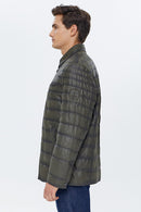 Locatelli Erkek Haki Nubuk Şişme Deri Ceket | Derimod