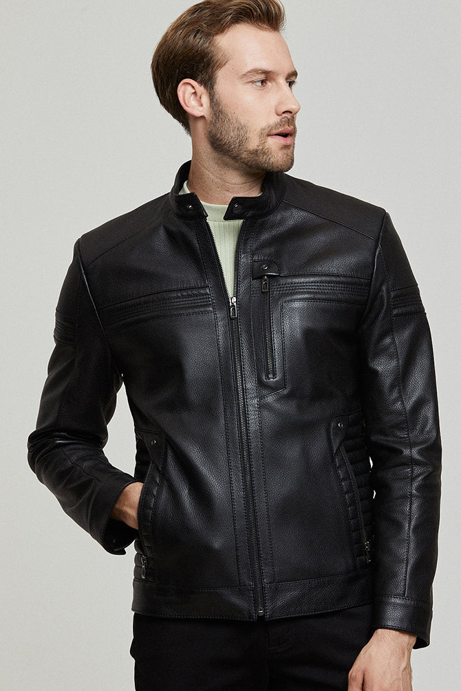 Gobert Erkek Siyah Slim-Fit Deri Mont 21WGD6416CY | Derimod