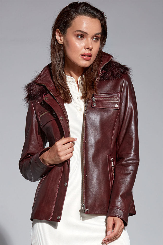 Edite Women's Leather Jacket 21WGE592547 | Derimod