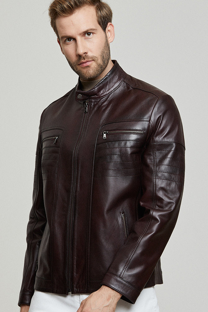George Men's Leather Jacket 21WGE641047 | Derimod