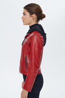 Carrera Kadın Kırmızı Kapüşonlu Deri Ceket | Derimod