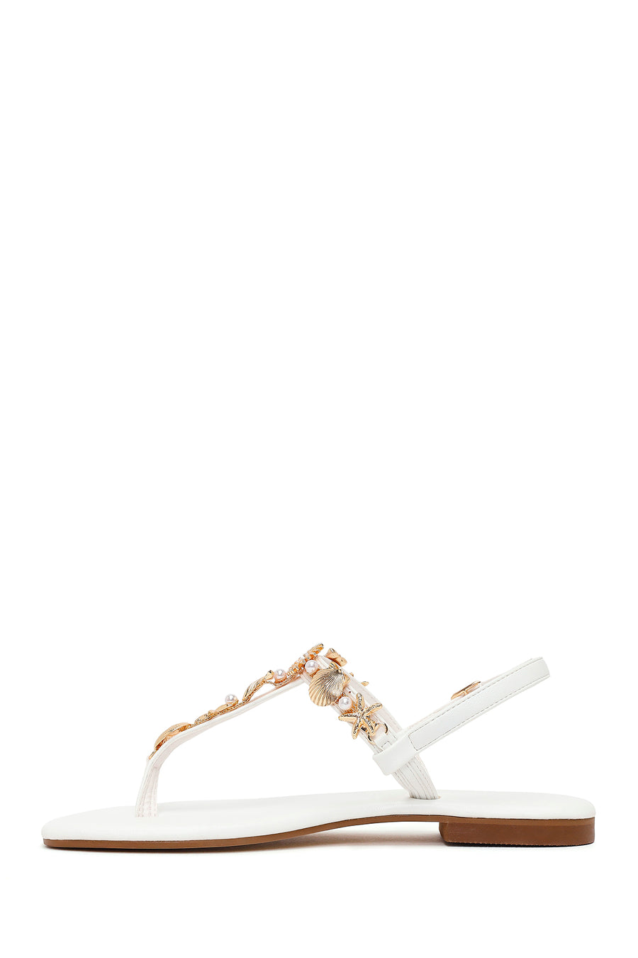 Woman White Ankle-Buckle Toe-Post Rhinestone Sandal