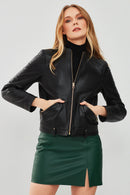 Emily Women's Black Short Leather Jacket | Derimod