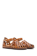 Women's Tan Ankle Strap Leather Bodrum Sandals | Derimod