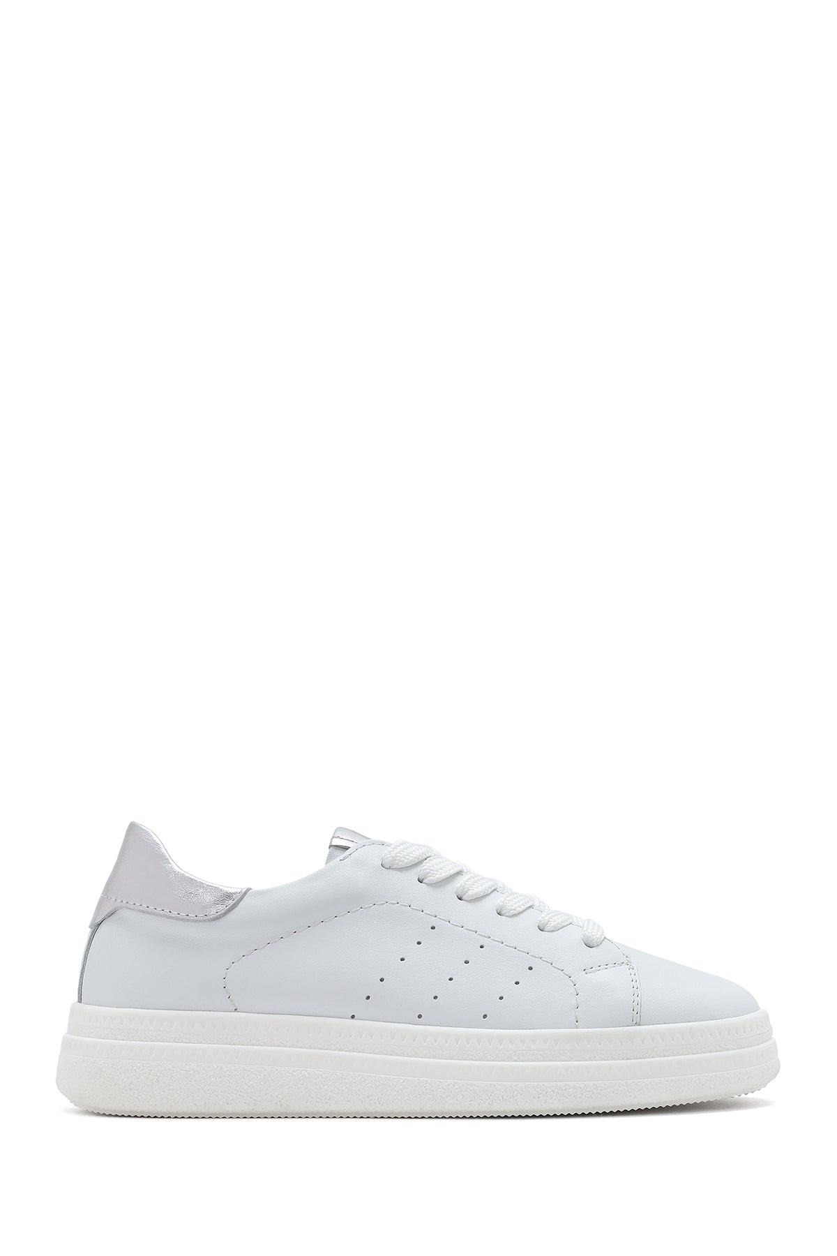 Women's White Lace-up Thick-Sole Leather Sneaker 25SFD510718 | Derimod