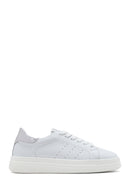Women's White Lace-up Thick-Sole Leather Sneaker | Derimod
