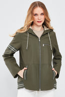 Halley Women's Khaki Hooded Oversize Leather Coat | Derimod