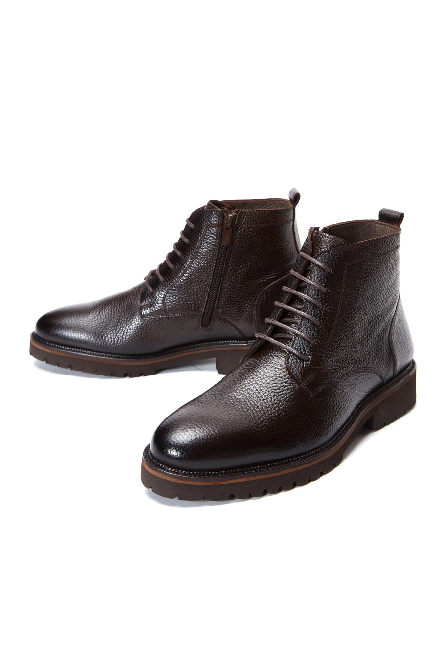 Men's Brown Leather Zippered Casual Boots