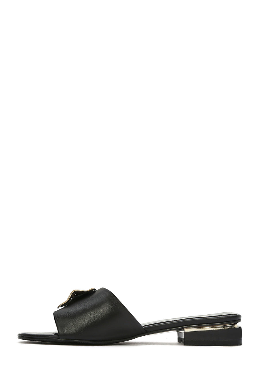 Women's Black Accessory Leather Slippers