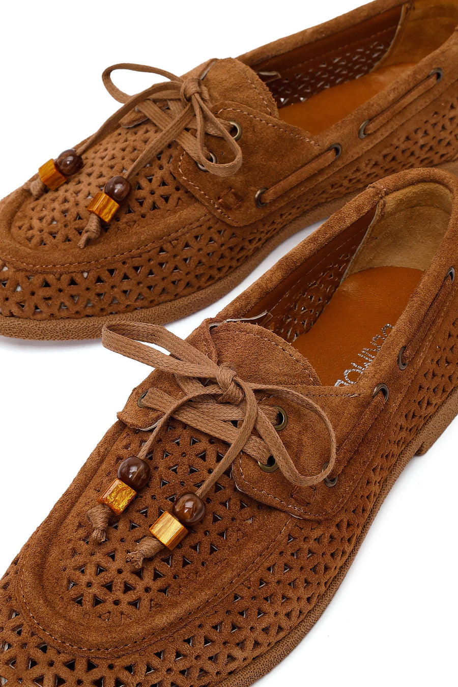 Woman Tan Tasselled Suede Leather Loafer