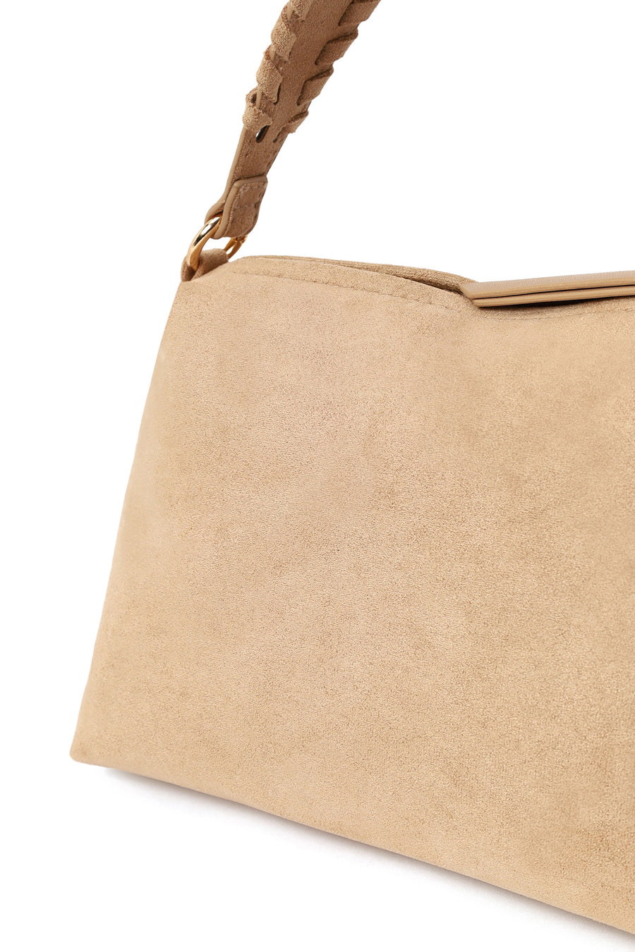 Woman Beige Suede Shoulder Bag with Long Chain Strap and Tassel